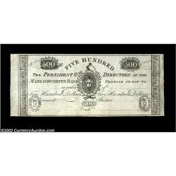 Boston, MA- The Massachusetts Bank $500 G428 ProofAn extremely rare high denomination Reed Proof dat