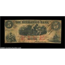 Boston, MA- The Mechanics Bank $5 June 1, 1862 R5A very rare note which is raised to a five from a l