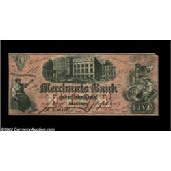 Boston, MA- The Merchants Bank $5 July 1, 1859 G24bA lovely fully red tinted late issue example with