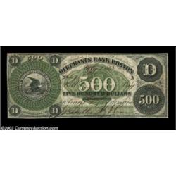 Boston, MA- The Merchants Bank $500 July 1, 1863 G60aA fantastic item which is one of the highlights