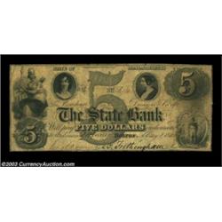Boston, MA- The State Bank $5 May 1, 1857 G122The Haxby plate example of this very scarce note. Very