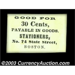 Boston, MA- Stationers (74 State Street) 30óA small cardboard chit from an obviously very rare issue