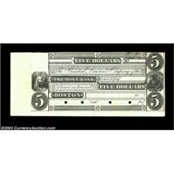 Boston, MA- The Tremont Bank $5 ProofA progress Proof of Haxby design G52, missing a counter and the