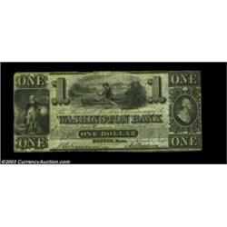 Boston, MA- The Washington Bank $1 Nov. 21, 1848 G8A rare bank from which virtually every known exam