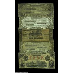 Boston, MA - Washington Bank$1 Sept. 17, 1844 C6 Fine, torn and taped; $2 Jan. 1, 1843 C20 AU; $2 18