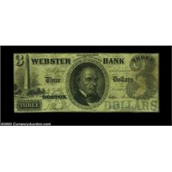 Boston, MA- Webster Bank $3 Jan. 18, 1861 G6A very rare note, as every example of this denomination.