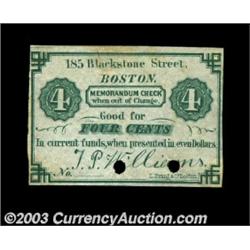 Boston, MA- J.P. Williams 4óA piece of scrip for 4ó on the memorandum check form. Uncirculated, 2 PO