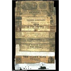 Scarcer Notes from Three Boston Banks.Boston, MA - Freemans Bank $1 G4, SENC, Fair; $3 Aug. 3, 1841.