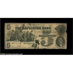 Hopkinton, MA- The Hopkinton Bank $5 Mar. 1, 1854 G6An extremely rare note which is listed as SENC i