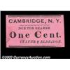Image 1 : Cambridge, NY - Culver & Eldridge One CentA cardboard chit in pink and black with some evidence of m