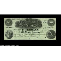 New York, NY- F. Wehmann 50ó Harris UNLA very rare piece of full size scrip, as Harris lists only a.