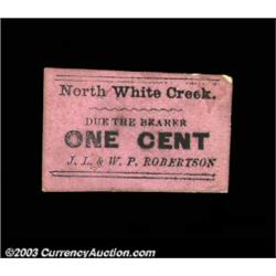 North White Creek, NY - J.L. & W.P. Robertson 1óA small denomination merchants chit from a Washingto