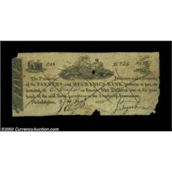 Philadelphia, PA - Farmers and Mechanics Bank $5 Jan. 2, 1808 C6A well circulated example. Good-Very