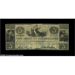 Pittsburgh, PA - Bank of Pittsburgh $5 June 1, 1850 C40A contemporary counterfeit. Very Fine. Import