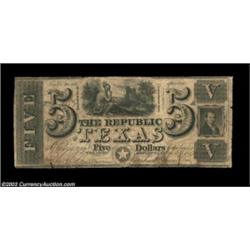 Austin, TX - Republic of Texas $5 Jan. 27, 1842 Cr. A4, Medlar 24A much scarcer uncancelled example.