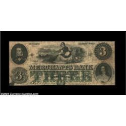 Burlington, VT- Merchants Bank $3 Sept. 1, 1864 UNLThis note, with its green overprint, is unlisted.
