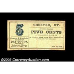 Chester, VT- Sherwin & Blanchard 5ó Nov. 10, 1862 Coulter UNLSimilar in format to the notes above, w