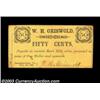 Image 1 : Jeffersonville, VT- W.H. Griswold 10ó, 50ó Nov. 1, 1862 Coulter UNLTwo pieces, both with ornate reve
