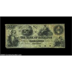 Royalton, VT- The Bank of Royalton $1 UNLUnlisted in Haxby without the overprint. Fine+, 3 POC, with