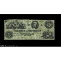 Royalton, VT- The Bank of Royalton $5 UNLAgain unlisted in Haxby without the overprint. Very Fine, 3