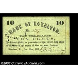 Royalton, VT- A.W. Kenney 10ó Oct. 30, 1862 UNLA very rare and perhaps unique piece of scrip, as Cou
