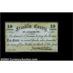 St. Albans, VT- J.M. Merrifield 10ó Nov. 7, 1862 UNLThis issuer is unlisted in Coulter. Uncirculated