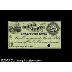 West Concord, VT- Gould & Frye 25ó, 50ó Nov. 1, 1862 Coulter 1, 2Two pieces, one About Uncirculated,