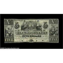 West Poultney, VT- The Bank of Poultney $5 G6An attractive unissued remainder from here. Very Fine-E