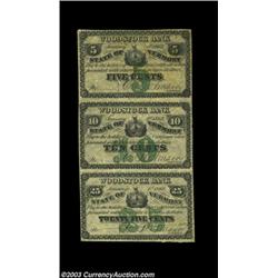 Woodstock, VT- E. Johnsen 5ó, 10ó, 25ó, 50ó Jan. 1, 1863 Coulter 32, 33, 34, 35Four notes, the first