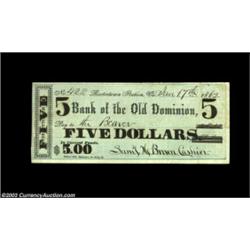 Rectorstown Station - Bank of the Old Dominion $5 Jan. 17, 1862Like the previous lot, this piece is.