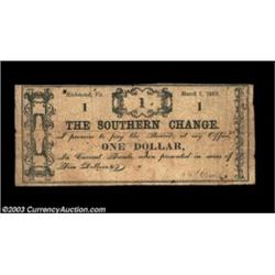 Richmond, VA- The Southern Change $1 Mar. 1, 1862 Jones PR60-756A very scarce piece of southern scri