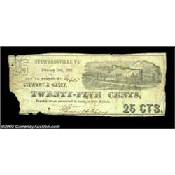 Stewartsville, VA- Stewart & Kasey 25ó, 75ó Feb. 1, 1862 Jones PS65-08, 18Two pieces, the 25ó Fine,.