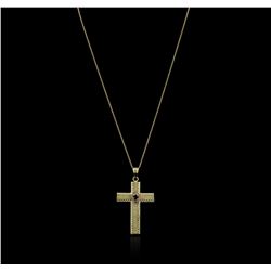 14KT Yellow Gold 0.25ct Sapphire Cross Pendant With Chain