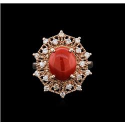 14KT Rose Gold 2.82ct Coral and Diamond Ring