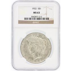 1922 NGC MS63 Peace Silver Dollar