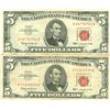 Image 1 : 1963 $5 Red Seal Bill Lot of 2
