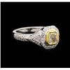 Image 2 : 18KT Two-Tone Gold 1.23ctw Fancy Light Yellow Diamond Ring