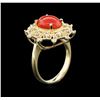 Image 3 : 2.70ct Coral and Diamond Ring - 14KT Yellow Gold