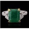 Image 1 : 14KT Two-Tone Gold 3.94ct Emerald and Diamond Ring