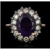 Image 1 : 14KT Rose Gold 3.68ct Amethyst & Diamond Ring