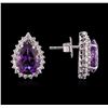 Image 2 : 14KT White Gold 10.38ctw Amethyst and Diamond Earrings
