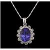 Image 1 : 4.80ct Tanzanite and Diamond Pendant With Chain - 14KT White Gold