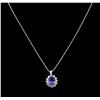 Image 2 : 4.80ct Tanzanite and Diamond Pendant With Chain - 14KT White Gold