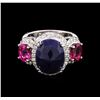 Image 1 : 5.81ct Sapphire, Tourmaline and Diamond Ring - 14KT White Gold