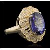 Image 2 : 14KT Yellow Gold 7.38ct Tanzanite and Diamond Ring