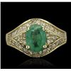 Image 1 : 14KT Yellow Gold 1.20ct Emerald and Diamond Ring