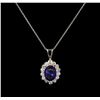 Image 1 : 4.28ct Tanzanite and Diamond Pendant With Chain - 14KT White Gold