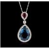Image 1 : 14KT White Gold 11.76ct Topaz, Ruby and Diamond Pendant With Chain