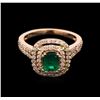 Image 1 : 0.68ct Emerald and Diamond Ring - 14KT Rose Gold