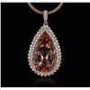 Image 1 : 14KT Rose Gold GIA Certified 34.63ct Morganite and Diamond Pendant With Chain